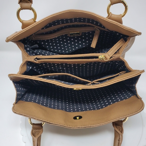 LuLu Guinness Tan Multipocket Handbag with Gold Accents - Picture 6 of 15